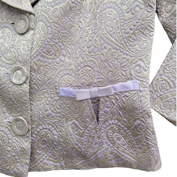 Vintage 80s Matty M Paisley Jacquard‎ Grosgrain Ribbon Bows Cropped Jacket - Picture 11 of 13
